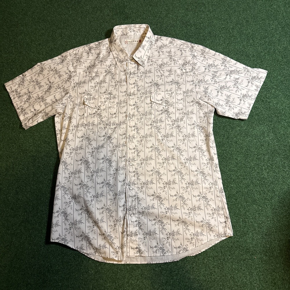 Roper Western Shirt Cream Pearl Snap Button-Up Men's Shirt XL K9
